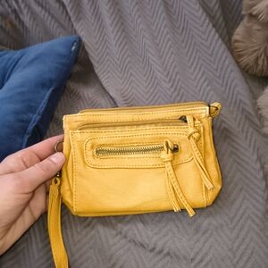 Yellow Leather Wristlet Clutch